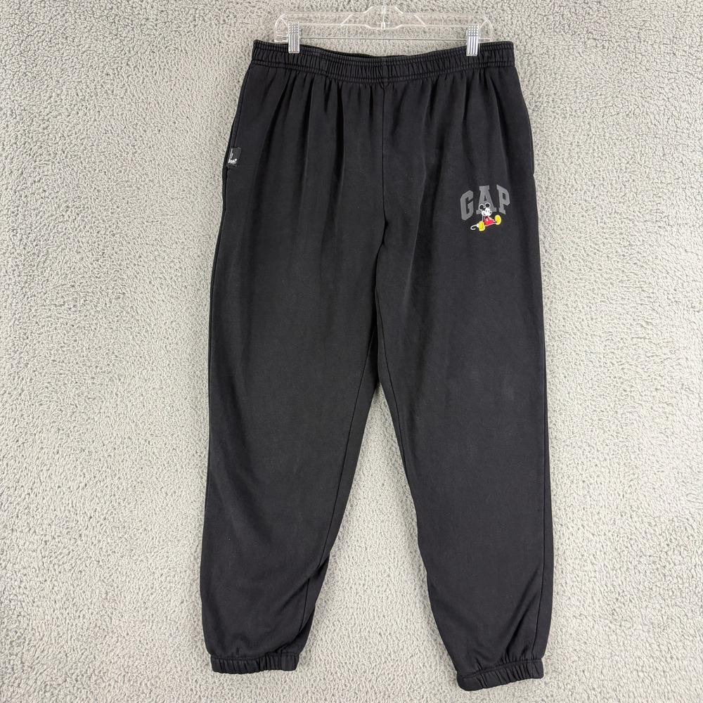 Gap Disney Mickey Mouse Joggers Womens Large Black Fleece Sweatpants Logo Lounge